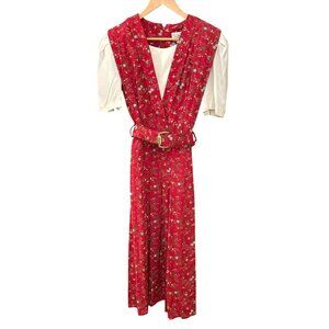 Vintage SL Fashions Cottagecore Floral Belted Midi Dress Short Sleeves Sz 18 NWT